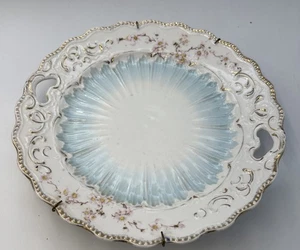 Vintage Porcelain Blue And Gold 10Floral Serving Dish With Hearts on Each Side - Picture 1 of 10