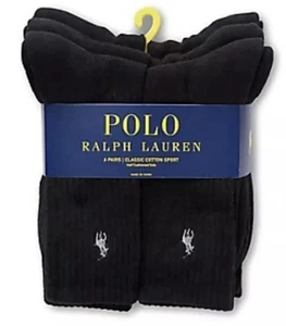 Polo Ralph Lauren klassische sportliche Crew-Socken 6er-Pack Herrengröße 6-13 schwarz NEU - Bild 1 von 3