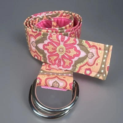 Cinturón Hecho a Mano Floral Paisley Groovy Anillo en D Rosa Terciopelo Naranja Algodón Ajustable Foto 1 de 3