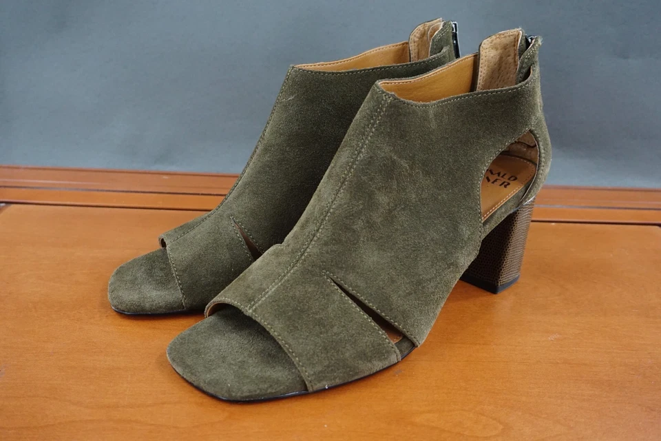 Sandalias de tacón Donald J Pliner Perra para mujer 9 verdes gamuza punta abierta zapatos informales Foto 1 de 4