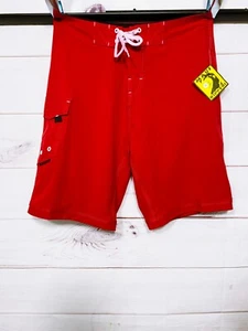 Maui Rippers Mens Lifeguard Swim Board Shorts Size 32 Red 4 Way Stretch - Picture 1 of 9