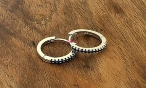 NEW EARRINGS HOOP STYLE EXCLUSIVE FASHION ANTIALLERGIC SILVER BLUE ZIRCONS - Picture 1 of 3