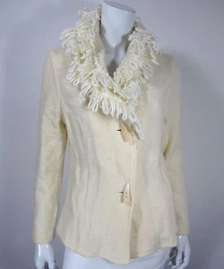 A GIANNETTI LONG SLEEVE BOILED WOOL CARDIGAN SWEATER JACKET SZ S SMALL IVORY 011 - Picture 1 of 9