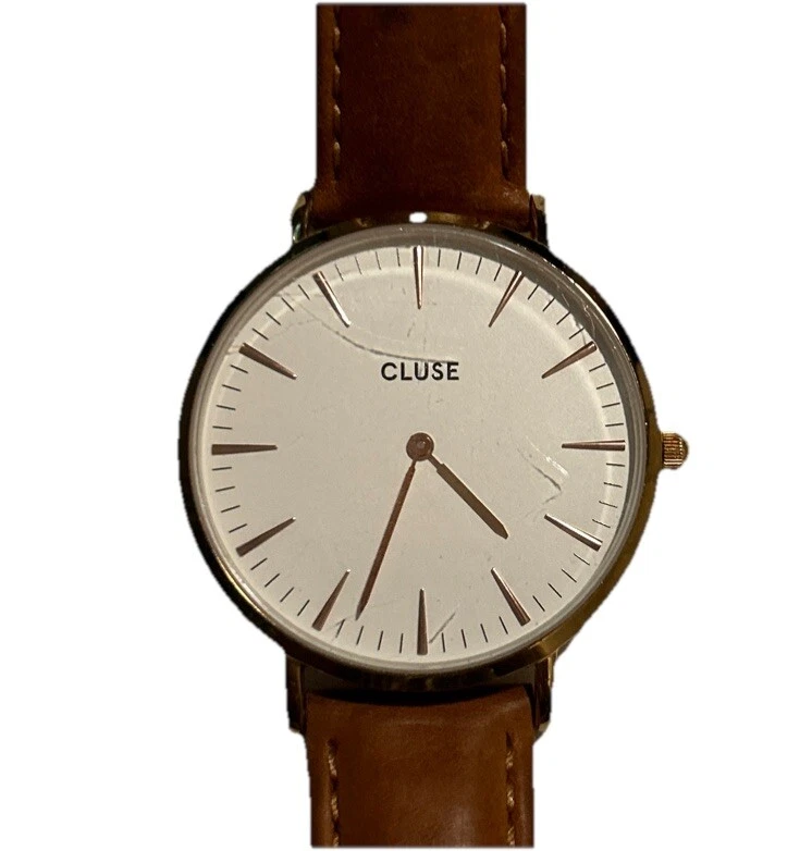 Женские золотистые часы Cluse 9 дюймов коричневый кожаный ремешок новый аккумулятор  - Изображение 1 из 4