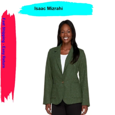 Blazer de tweed Isaac Mizrahi cierre único, verde bosque, talla 10 Foto 1 de 3