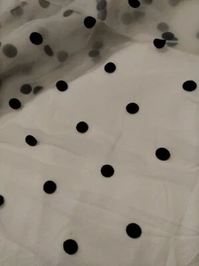 3.3YDS X 54 INCH WHITE VEILING W/ 3/4 INCH VELVETY BLACK DOTS - Picture 1 of 2