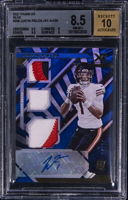 2021 PANINI XR JERSEY BLUE #208 JUSTIN FIELDS ROOKIE /20 BGS 8.5 AUTO 10 - Image 1 of 2