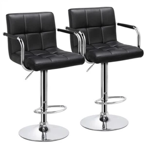 Bar Stools Set of 2, Height Adjustable Bar Chairs with Large Steel Home Kitchen - Picture 1 of 22