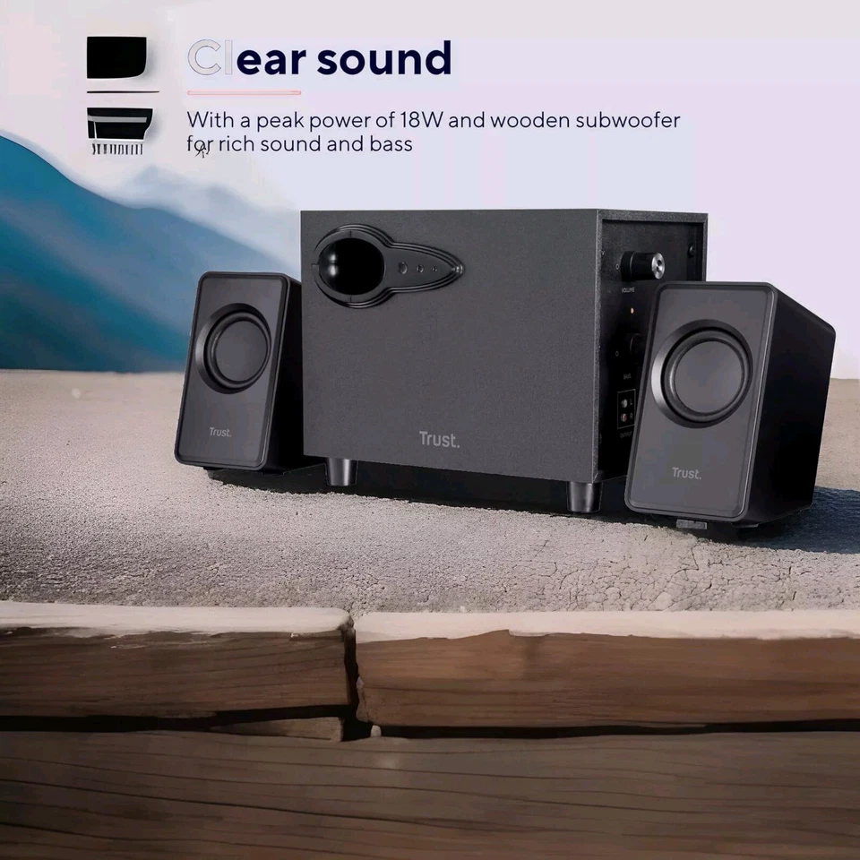 TRUST 2.1 PC Lautsprecher mit Subwoofer, 18 W (9 W RMS), Computer Boxen