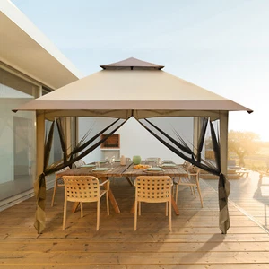 12' x 12' Outdoor Patio Gazebo Canopy Roof Steel Frame w/ Mesh Side Walls /w Bag - Picture 1 of 8