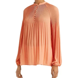 Lauren Ralph Lauren Bright Orange Blouse w/ Pleated Accents & Button-Up Front! - Picture 1 of 8