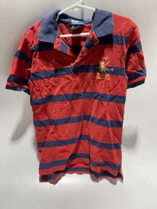 Polo ragazzo Ralph Lauren rosso blu navy camicia a righe stemma taglia 7 - Foto 1 di 4