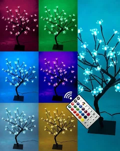18Inch Cherry Blossom Bonsai Tree, 48 LED Light, RGB with Remote Color-Changing - Picture 1 of 12