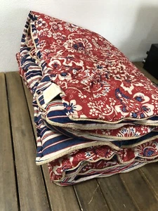 Ralph Lauren Villa Martine Twin Comforter Red Floral Stripes 66x86" EUC - Picture 1 of 9