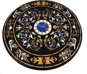 Elegant Round black Marble Table Top Inlay floral art handmade decor Work 36" - Picture 1 of 14