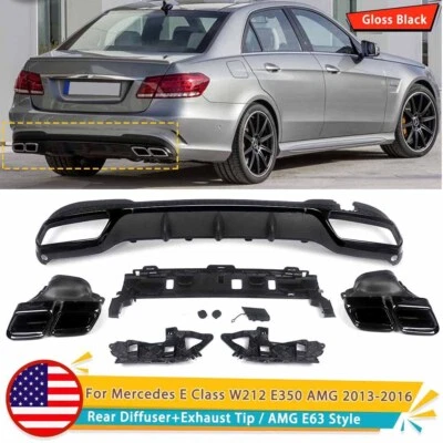 For 14-15 Mercedes E-Class W212 E350 E63 Style Rear Diffuser+Exhaust Tips Black - Image 1 of 4