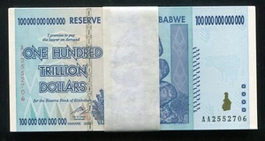 (25) CONSECUTIVE 2008 100 TRILLION DOLLARS RESERVE BANK OF ZIMBABWE, AA P-91 UNC - Picture 1 of 4