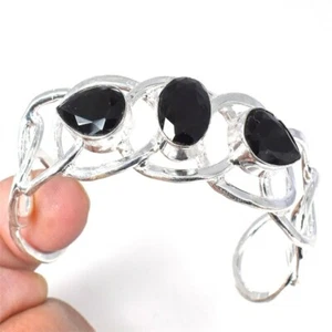 Black Spinel Gemstone Handmade 925 Sterling Silver Jewelry Bangle Sz 7-8 - Picture 1 of 1