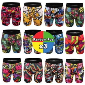 Random 3 Pack Men Boxer Briefs Long Leg Underwear Breathable Sport Trunks US - Picture 1 of 14