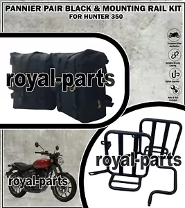 "PANNIER PAIR Black & MOUNTING RAIL" Fit For Royal Enfield Hunter 350 - Picture 1 of 18