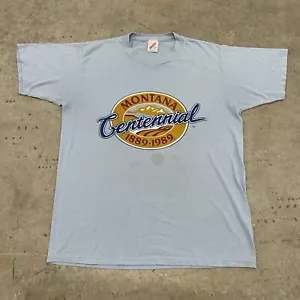 Vintage 80s Montana Centennial 1989 Tourist Tee Blue T-Shirt Size Large L Rare - Picture 1 of 9