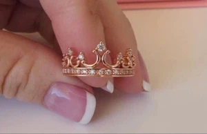 1.00 Ct Round Cut Lab-Created Diamond Women's Crown Ring 14k Rose Gold Plated - Picture 1 of 4