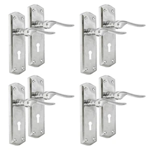Premium Chrome Internal Door Lock Handles Long Back Plate x 4 Pairs of Handles - Picture 1 of 10