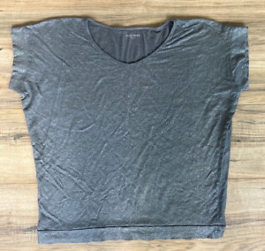 Women's Eileen Fisher 100% Linen Gray Silver Oversized Tee Top Shirt Sz Small