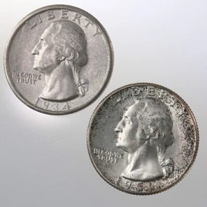 Raw 2 Pack 1934 + 1951 Washington 25C Silver Quarter 2 Pack Philadelphia Minted - Picture 1 of 4