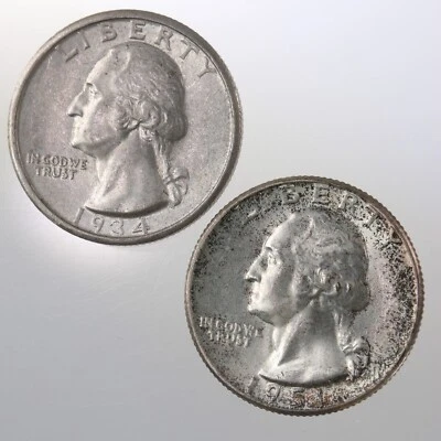 Raw 2 Pack 1934 + 1951 Washington 25C Silver Quarter 2 Pack Philadelphia Minted - Image 1 of 4
