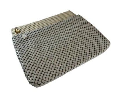 Pair Vintage Whiting and Davis White / Cream and Gray Metal Mesh Clutch Handbag - Image 1 of 4