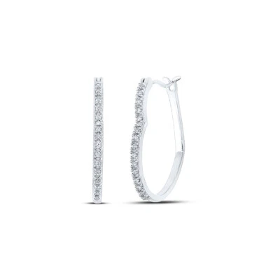 L U DIAMONDS 10K White Gold Diamond Heart Hoop Earrings 1/8 CT - Image 1 of 2