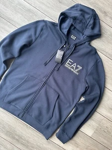 EMPORIO ARMANI EA7 BLUE ZIP HOODY SWEATSHIRT TOP HOODIE 7VPM18 - L - NEW & TAGS - Picture 1 of 12