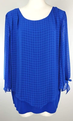 Blusa ALYX 1 peça aparência em camadas - Tamanho 2X - Padrão quadrado azul - Imagem 1 de 4