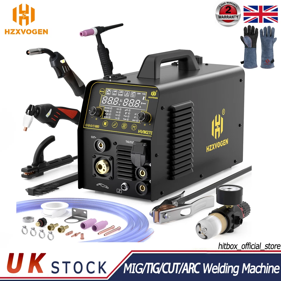 HZXVOGEN 6 IN 1 MIG Welder 220V Gas Gaslee Aluminum MIG HF TIG MMA Plasma Cutting Machine
