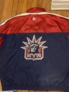 Vintage 90s New York Rangers Starter Jacket Full Zip Hooded NHL Men NYR 2XL XXL