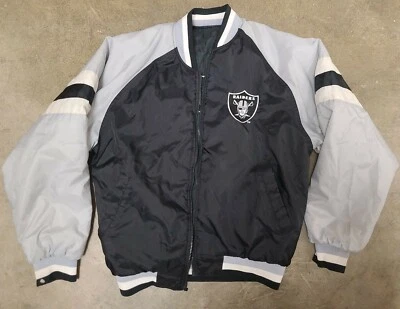 Винтажная двусторонняя нейлоновая куртка 90-х Jerzees Los Angeles Raiders M - Изображение 1 из 4