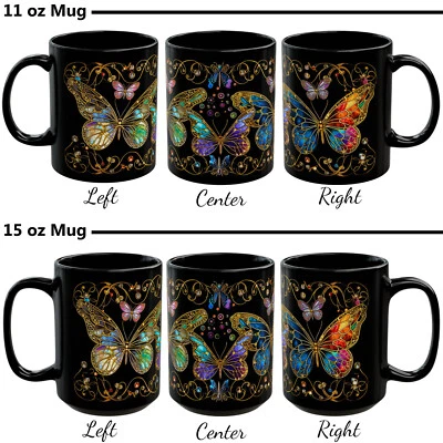 Stained Glass Butterfly Ceramic Mug #1 (11oz or 15 oz) Colorful Coffee Cup Gift - Image 1 of 4