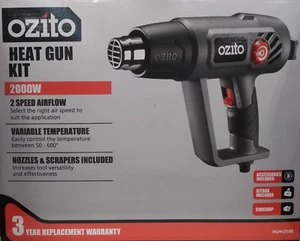 Ozito 2000W Variable Temperature Airflow Heat Gun Kit 50-600° - 3 Year Warranty - Picture 1 of 2