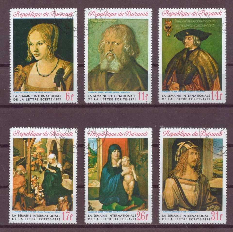Burundi, Set of 6, Letter Writing Week, Durer Paintings, CTO MNH, 1971 - Image 1 of 1