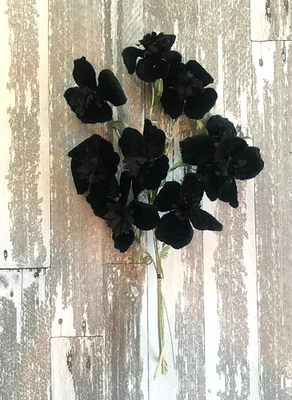 Antique Vintage Millinery Velvet Sweet Pea Springy Stem Black Color - Image 1 of 4