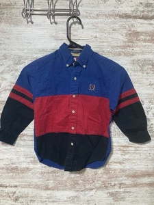 Tommy Hilfiger Jungen Button Down Hemd Größe 5/5T Blau Rot Kleid Langarm Vintage - Bild 1 von 13