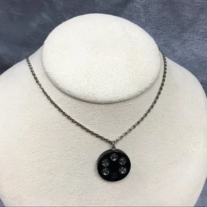 CHANEL RUNDE EMAILLE SCHWARZE HALSKETTE MIT SS KETTE - Bild 1 von 7
