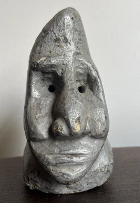 Antique Folk Art Carved Stone Bust Face Head 1930s Outsider Art - Image 1 of 4