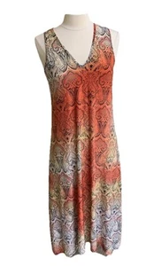 Mlle Gabrielle Midi Dress Women’s M Sleeveless Orange Paisley Slinky Whimsical - Picture 1 of 7