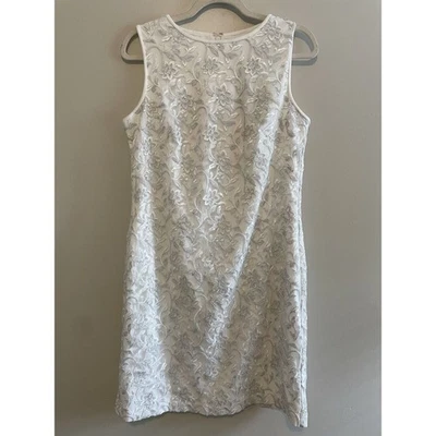 NWT $175 Lauren Ralph Lauren Size 8 White Dress Silver Lace Overlay Sleeveless - Image 1 of 4
