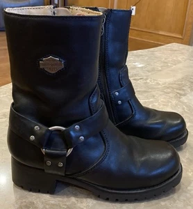 Harley Davidson Womens Boots Black Size 6.5 Leather Harness Riding Zip D84187 - Picture 1 of 17