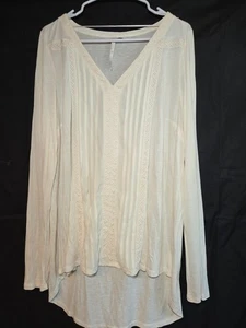 LC Womens Cottagecore Lagen Lace Pleated Ivory Long Sleeve V-neckline Blouse - Picture 1 of 17