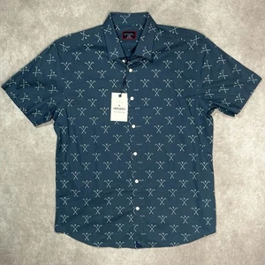 Neu mit Etikett Untuckit Pinhel schmale Passform marineblau Golfschläger AOP Large Baumwolle Kurzarm - Bild 1 von 7