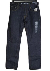New Aeropostale Jeans Men's 29x32 Button Fly Straight Leg Dark Wash Blue Denim  - Picture 1 of 14